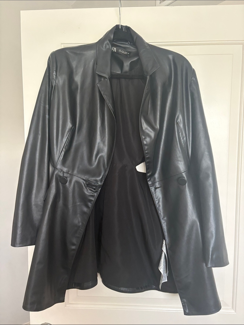 Zara Black Faux Leather Mid-Length Jacket